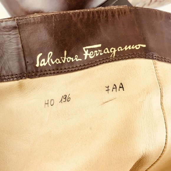 Salvatore Ferragamo Tall Boots Womens 7 Brown Leat - Picture 8 of 8